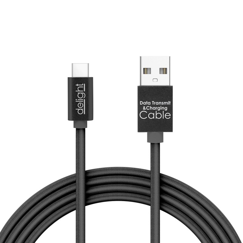 Cablu de date Delight, 1 A, USB Type-C, 1 m, LED rosu, Negru Delight