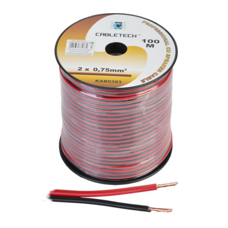 Cablu difuzor Cabletech, 0.75 mm, rola 100 m, negru/rosu