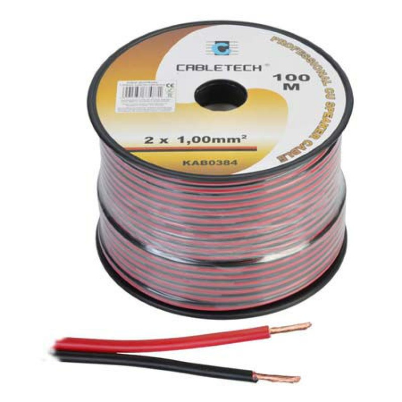 Cablu din cupru pentru difuzor, 2 x 1 mm, 100 m, Rosu/Negru