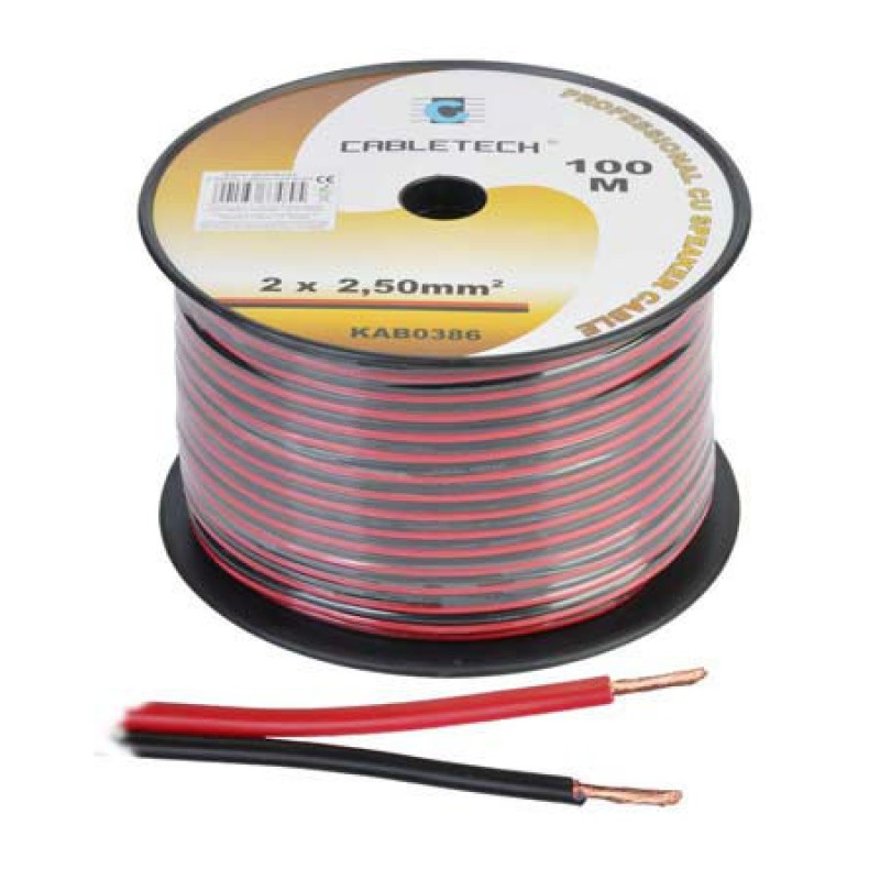 Cablu difuzor Cabletech, 2.5 mm, rola 100 m, negru/rosu