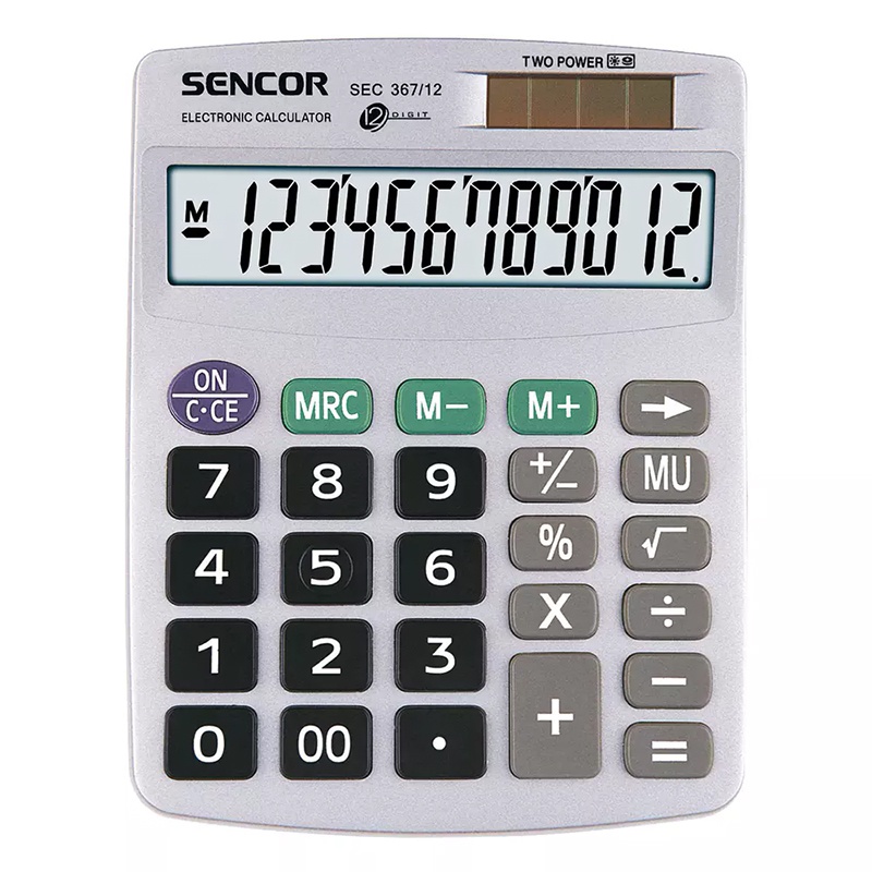 Calculator de birou Sencor, 12 cifre, procent, memorie, oprire automata, alimentare solara/baterie, Alb Sencor