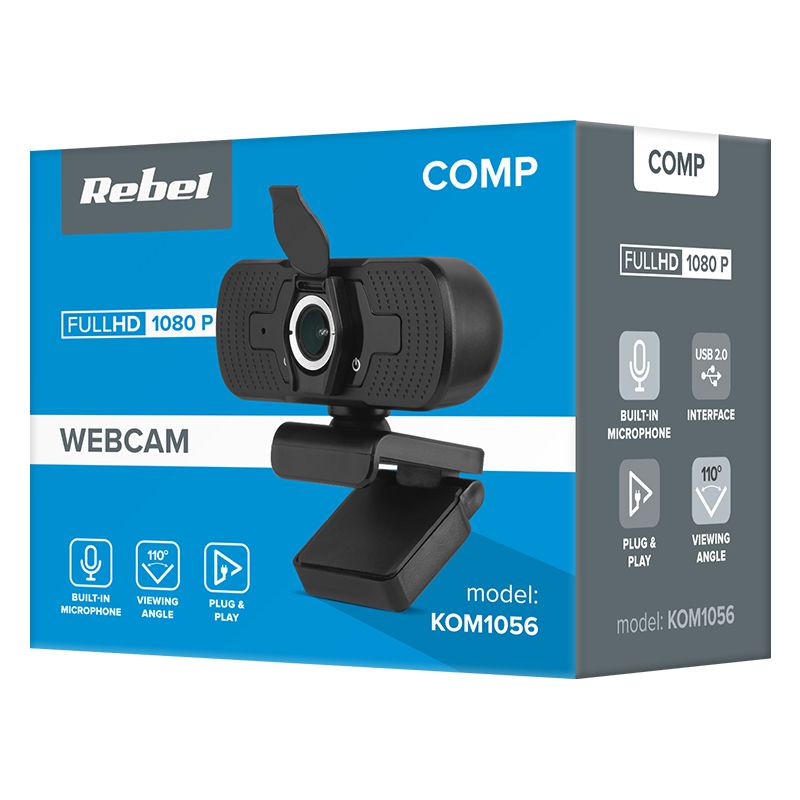 Camera Web Rebel, 1080p, 1920 x 1080 px, USB 2.0, format MP4, 30 FPS, cablu 1.4 m, baza reglabila, microfon incorporat, Negru