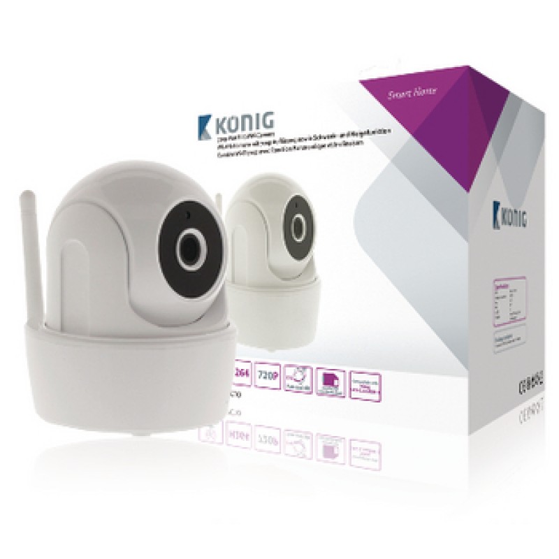 Camera WiFi Konig, 720p, pan tilt, material ABS, alb