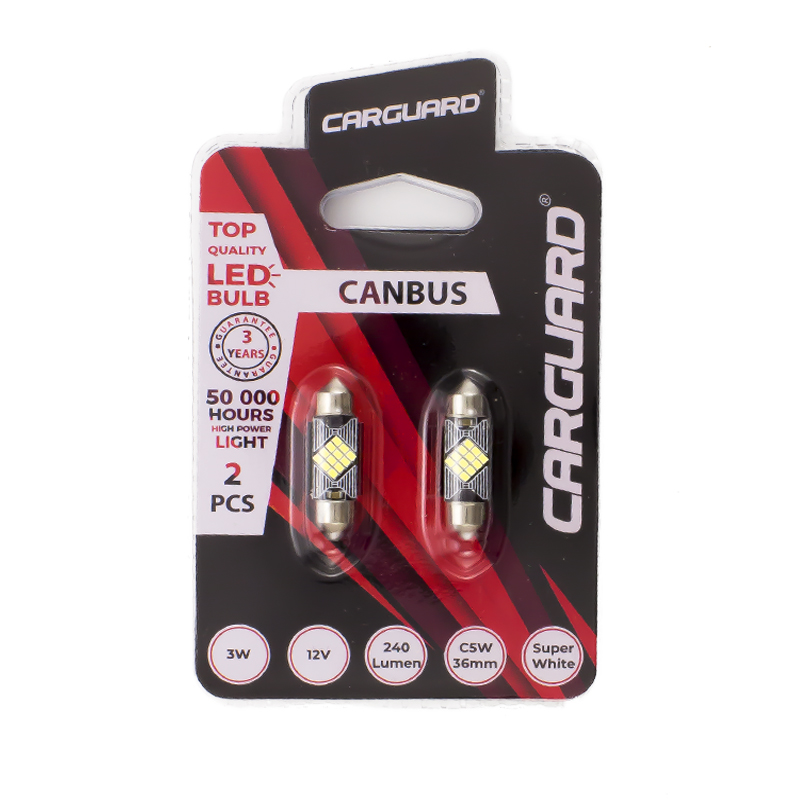 Set 2 becuri LED pentru iluminat interior/portbagaj Carguard, 3 W, 12 V, 240 lm, filament 41 mm, Alb
