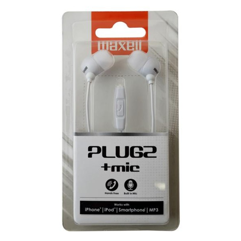 Casca in ear Plugz Maxell, 3.5 mm, microfon, Alb