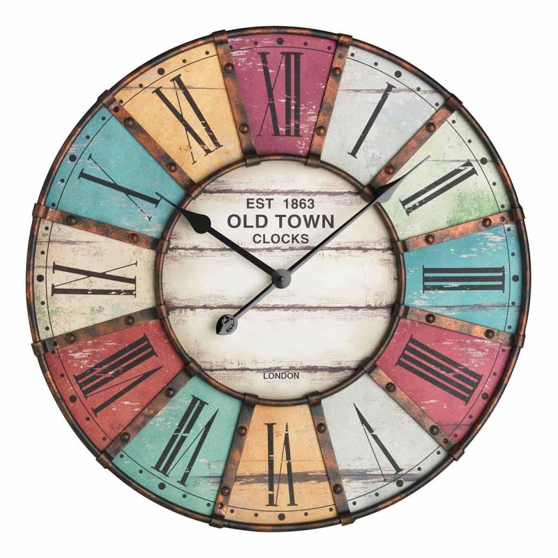 Ceas de perete XXL Old Town Clock, aplicatii metalice, analog, design vintage shopu.ro