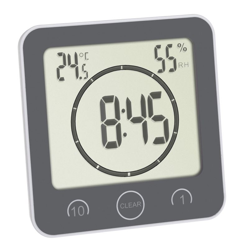 Ceas digital cu timer Tfa, 106 x 41 x 109 mm, plastic, termohigrometru integrat