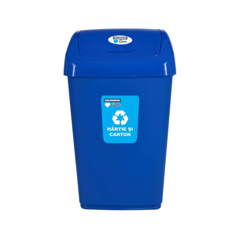 Cos de gunoi Heinner Care, 310 x 245 x 530 mm, 25 L, plastic, capac batant, reciclare selectiva, Albastru Heinner