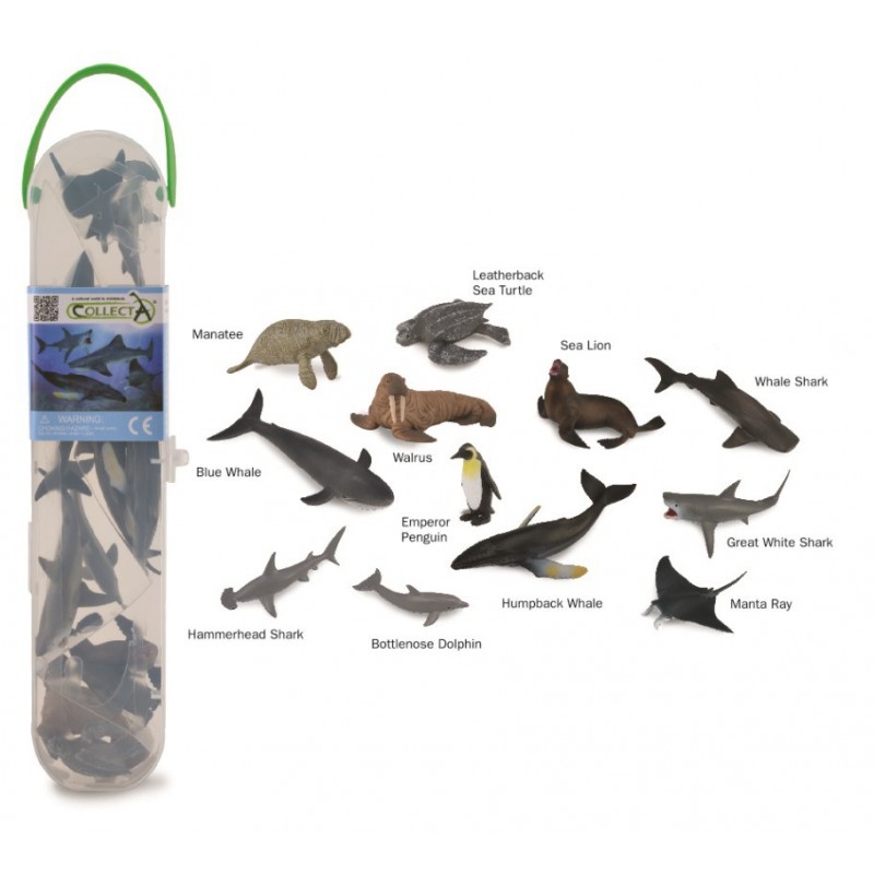 Set 12 figurine animale marine Collecta, plastic cauciucat, cutie inclusa, 3 ani+