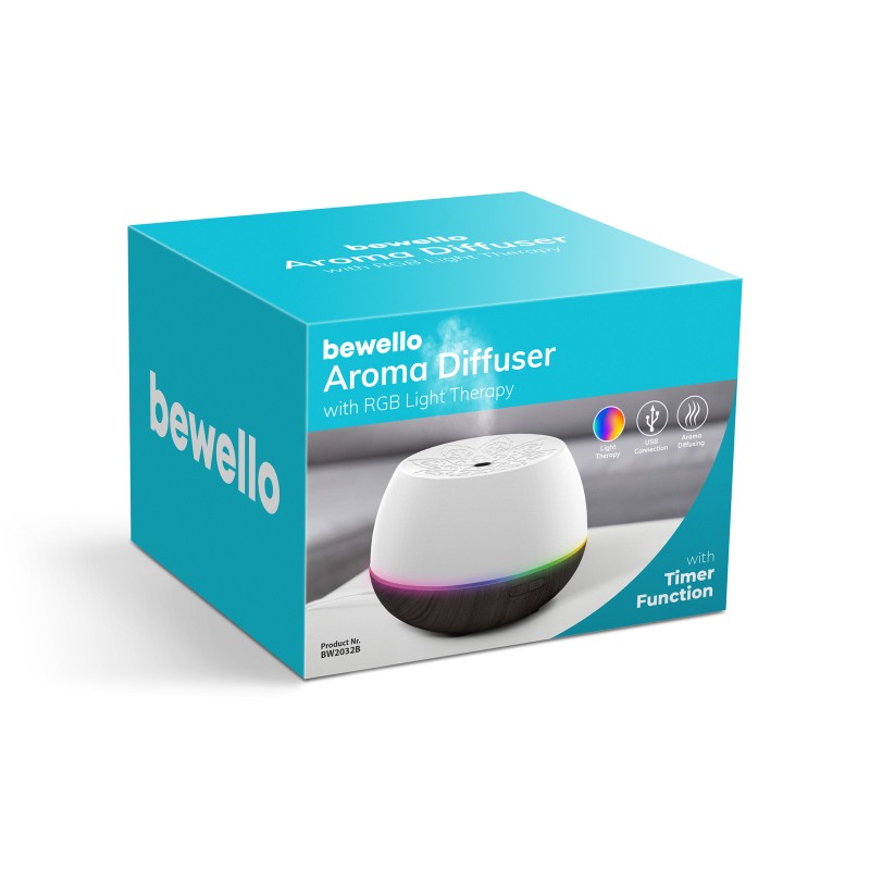 Difuzor de aroma-fototerapie Bewello, 160 ml, lumina LED multicolora, Alb