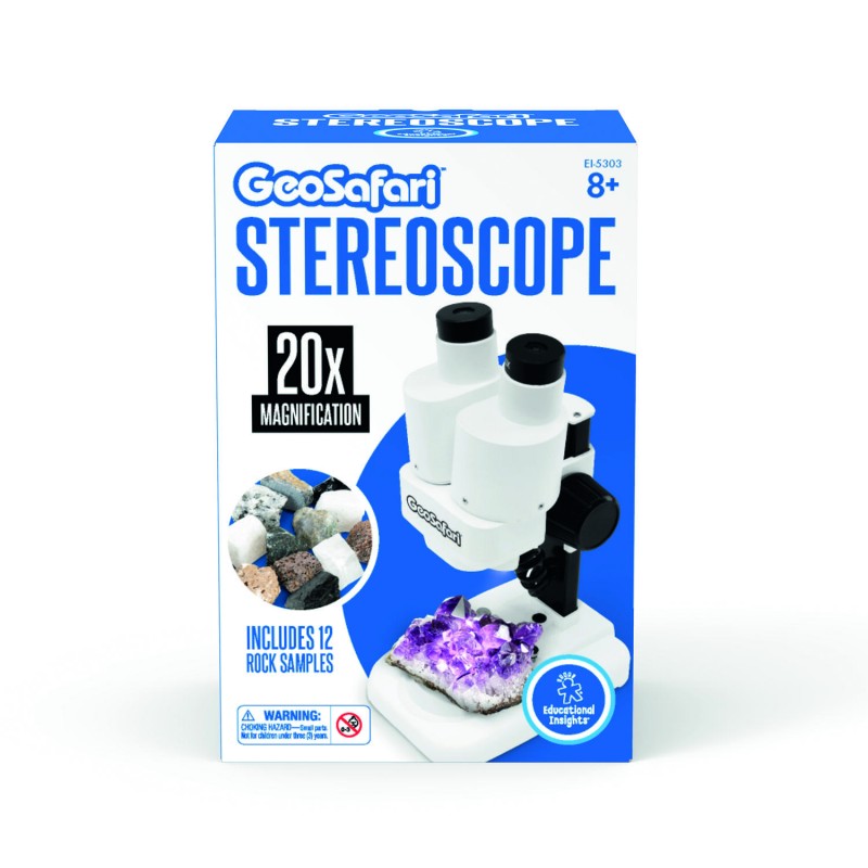 Stereomicroscop GeoSafari Educational Insights, 26 x 17 x 14 cm, 2 x AA, marire 20x, 8-12 ani