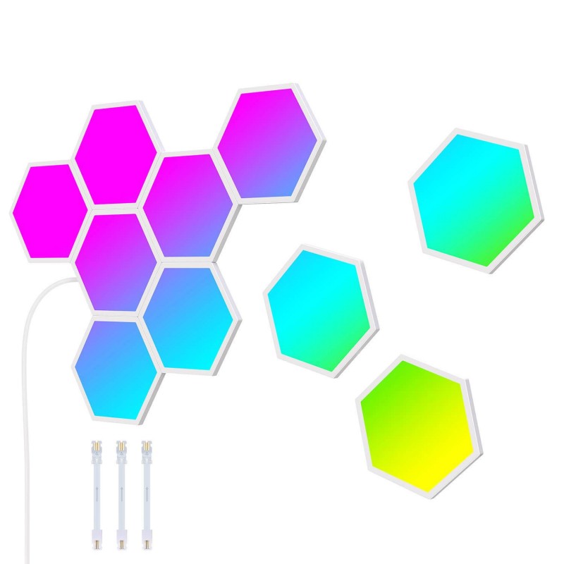Kit panouri luminoase LED Govee Govee Glide Hexa RGBIC, 28 efecte, sincronizare muzica, Wi-fi, 10 panouri, Alexa, Google Asistant Govee imagine noua 2022