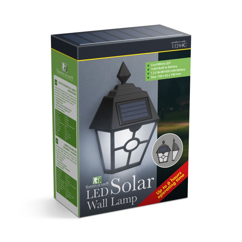 Lampa solara LED Family, 600 mAh, autonomie 6-8 h, 14 x 6.2 x 19 cm, plastic, lumina alb rece, Negru