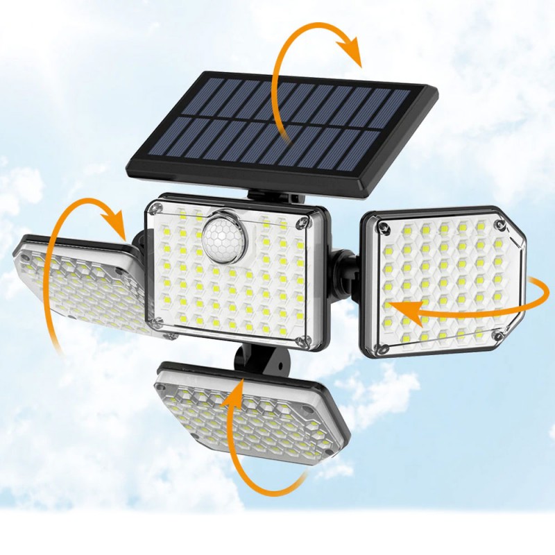 Lampa solara de perete MustWin, 1400 lm, 182 x LED, 3 moduri, 2400 mAh, incarcare solara, senzor de miscare