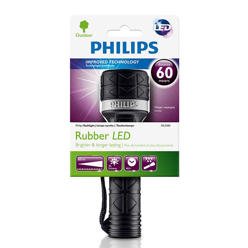 Lanterna Philips, LED, 31.2 x 17 x 12.7 cm, carcasa solid si robusta, curea nailon, anti-soc, rezistenta la apa, Black