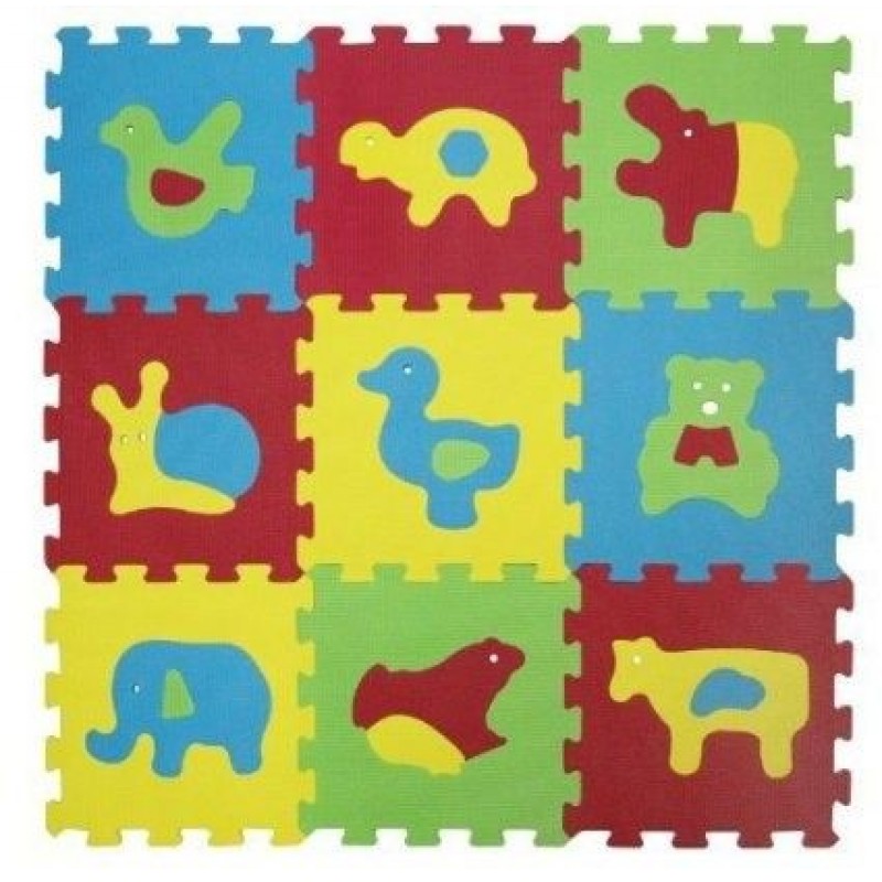 Covoras tip puzzle Ludi, spuma, 9 piese, 86.5 x 86.5 cm, 10 luni+, model animale, Multicolor