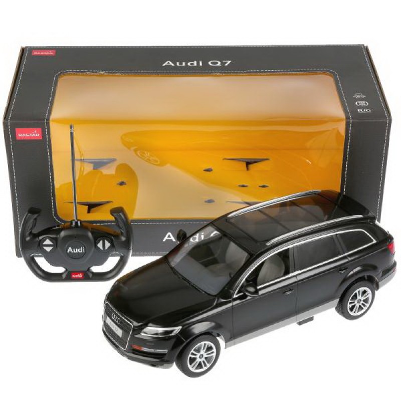 Masina cu telecomanda Audi Q7 Rastar, 32.3 x 14.8 x 13.9 cm, 10 km/h, tractiune 2 WD, anvelope cauciuc, Negru