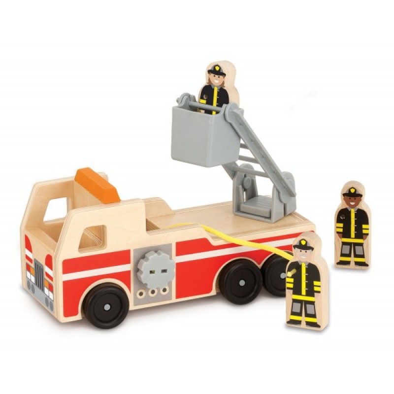 Masinuta de pompieri Melissa & Doug, lemn, 3 figurine incluse, 3 ani+ Melissa & Doug