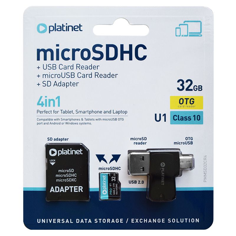 Card microSD Platinet, 32 GB, USB, clasa 10 Platinet