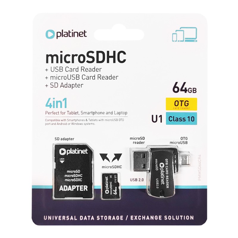 Card micro SDHC, 64 GB, clasa 10, OTG, adaptor inclus, micro USB Platinet