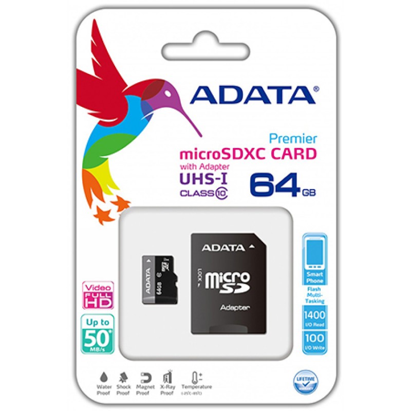 Card micro SDXC UHS-I A-Data, Video Full HD, Capacitate 64 GB Adata
