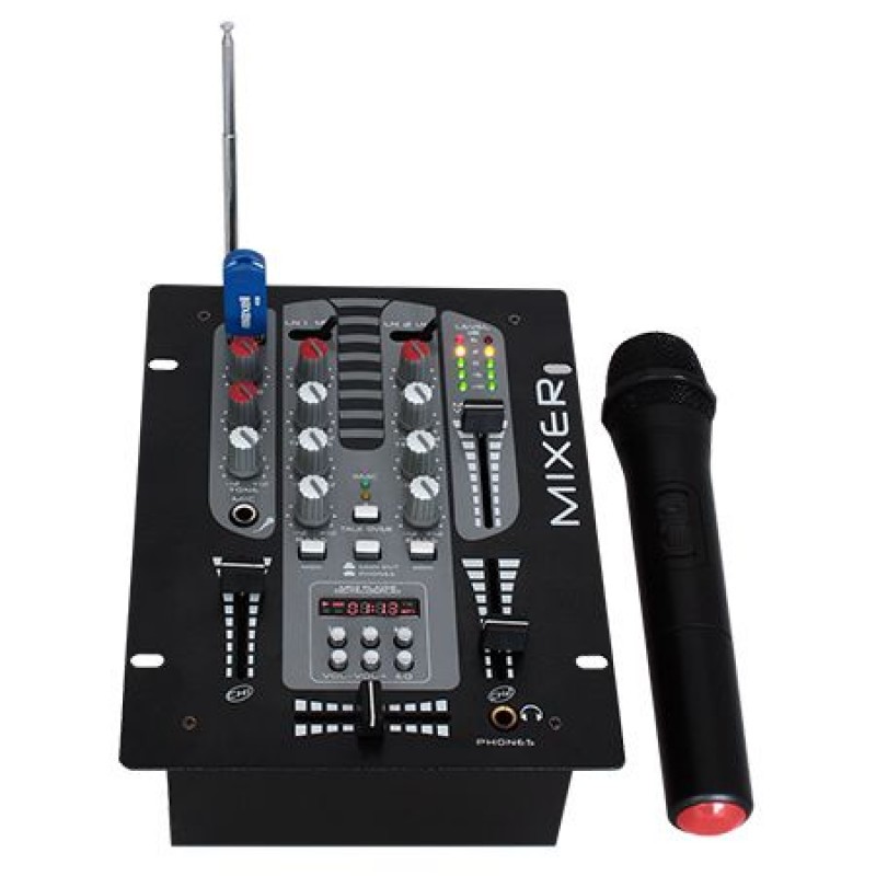 Mixer profesional, 5 canale, 2 cai, USB/MP3, Bluetooth, microfon inclus, afisaj digital 2021 shopu.ro