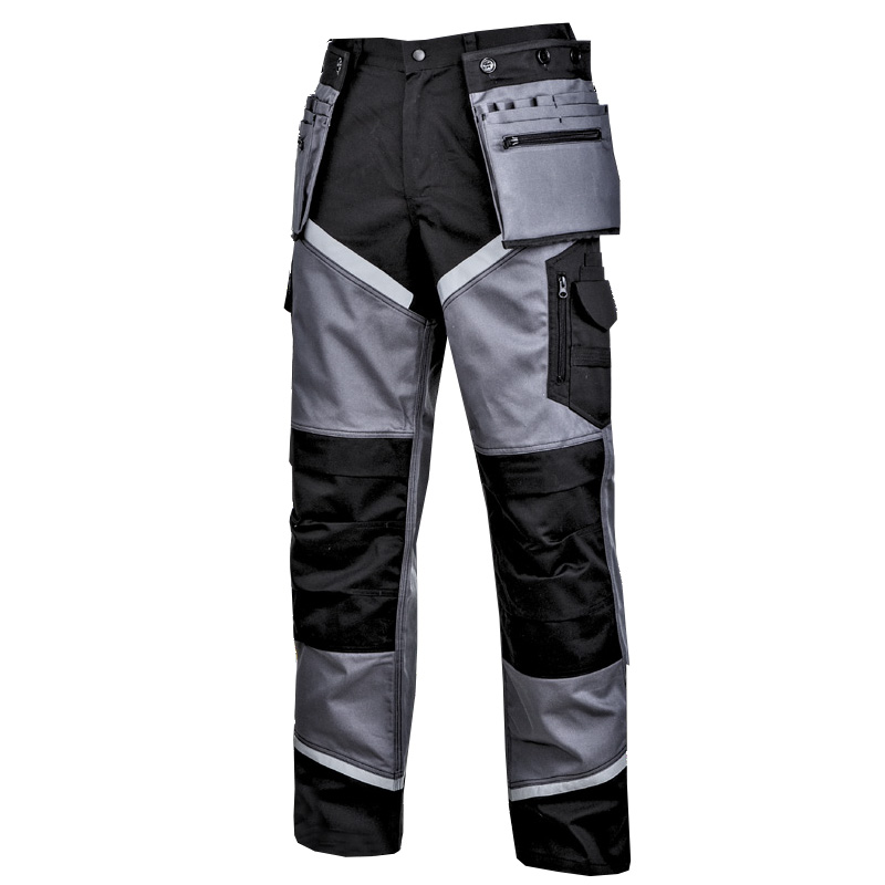 Pantaloni grosi Premium Lahti Pro, marimea 2XL, 188 cm, poliester/bumbac, 24 buzunare, benzi reflectorizante, talie ajustabila, Negru/Gri LAHTI.PRO imagine noua