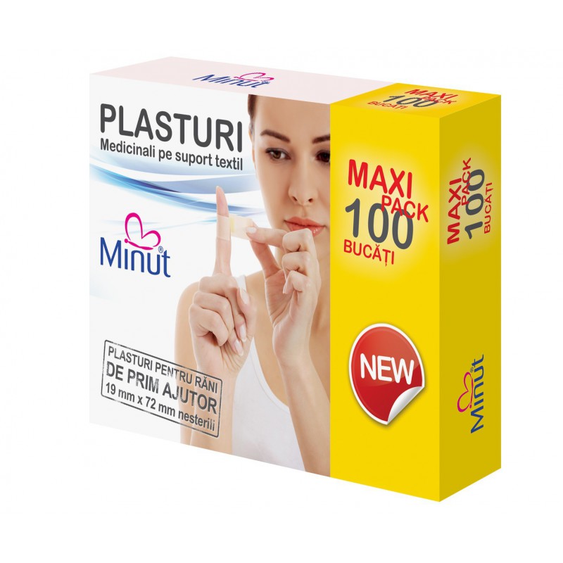 Plasturi Minut pentru rani prim ajutor Maxi pack, 100 bucati Minut