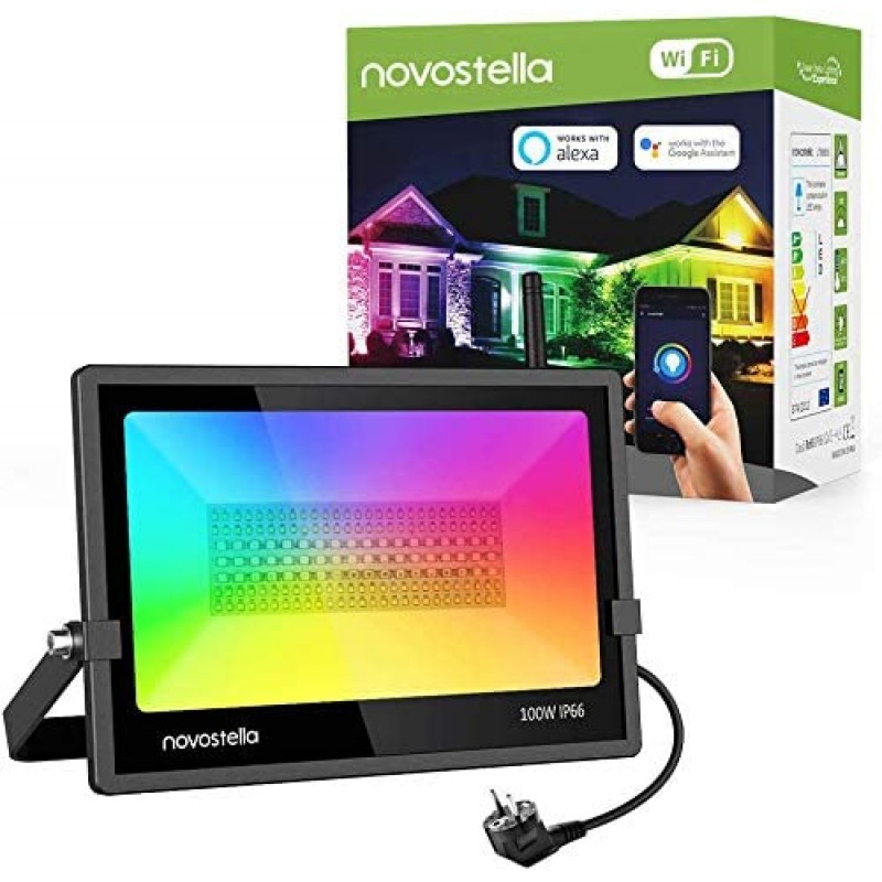 Proiectoare de podea LED RGB Novostella, 100W, 5000 K, smart, Wi-fi, IP66, aluminiu, timer, telecomanda inclusa Novostela