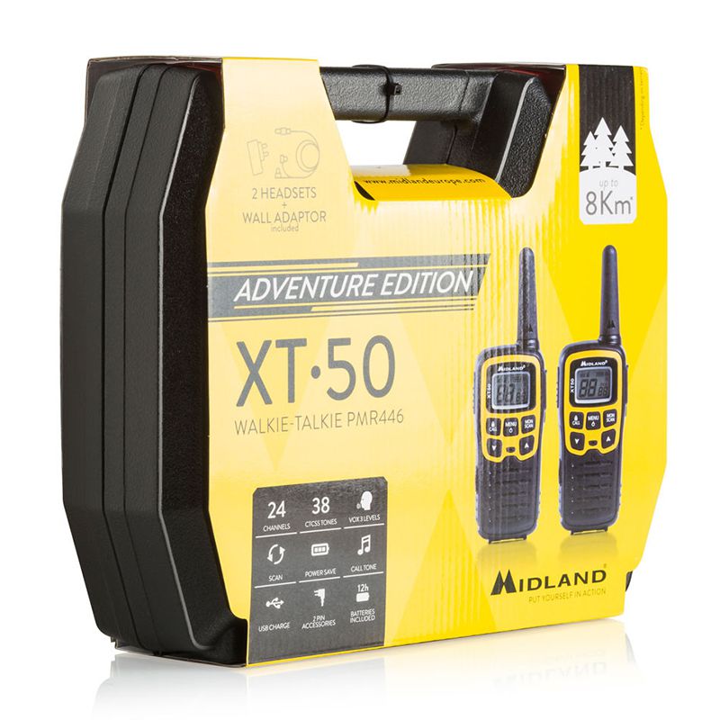 Radio PMR XT50 Midland Adventure Edition, 24 canale, 8 km, USB, trusa inclusa
