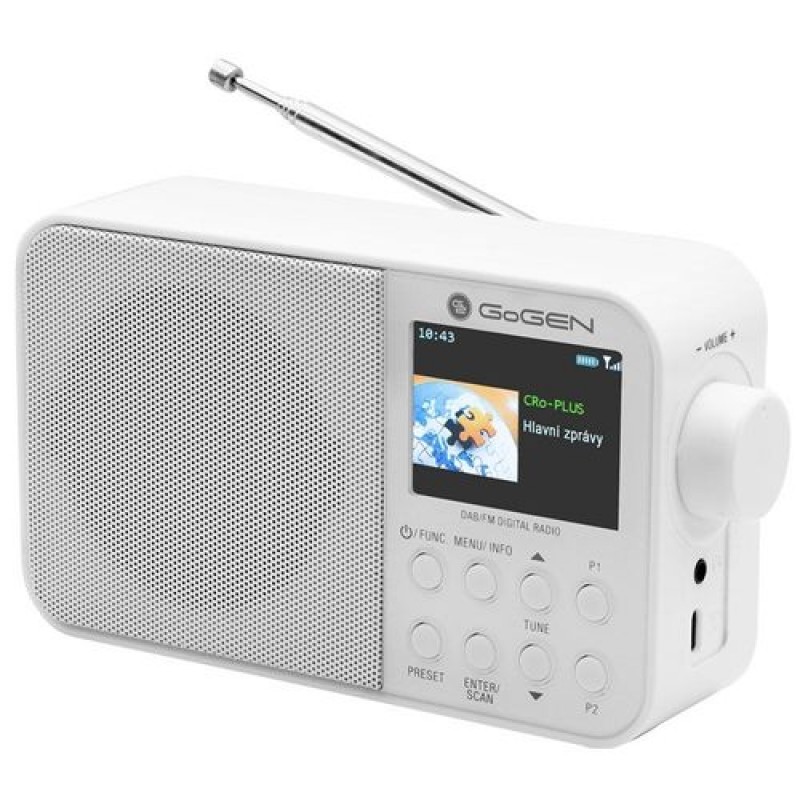 Radio portabil GoGEN DAB, 1 W, LCD , 2000 mAh, USB, Jack 3.5 mm, Memorie canale, FM, Tuner, Alb Gogen