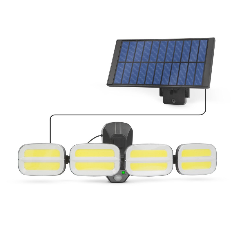 Reflector solar Phenom, 10 W, 600 lm, 500 mA, senzor miscare, 8 LED-uri COB, autonomie 8 h, Negru Phenom