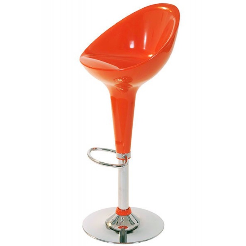 Scaun pentru bar, piele ecologica, inaltime 100 cm, baza metalica, portocaliu
