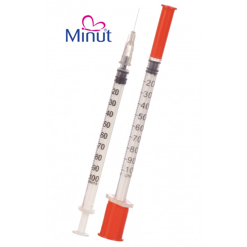 Set 100 seringi pentru insulina Minut, 1 ml, ac fix