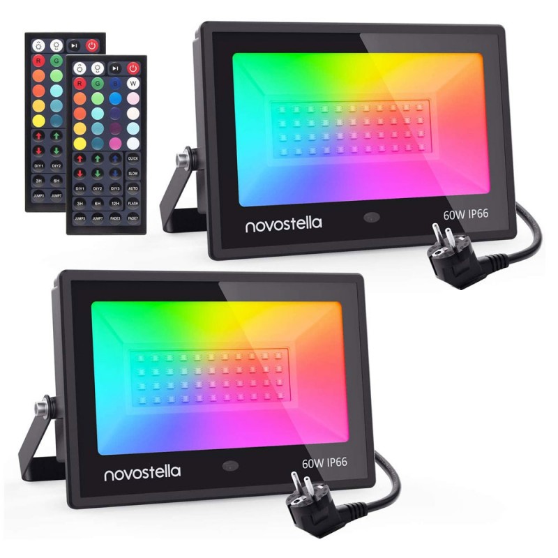 Set 2 proiectoare de podea LED RGB Novostella, 60 W, IP66 waterproof, telecomanda inclusa Novostela imagine noua 2022