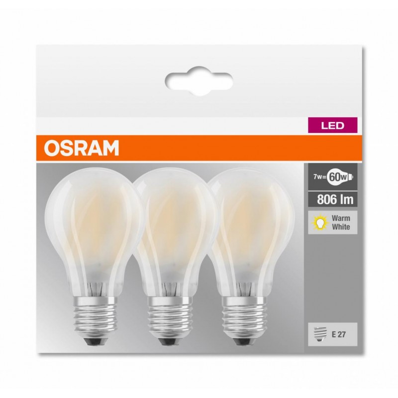 Set Becuri LED Osram, A60, E27, 7 W, 2700 K, 806 Lumeni, 230 V, A++, 3 bucati