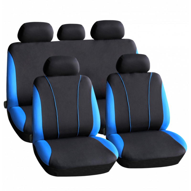 Set huse scaun auto Avex, 9 piese, poliester, burete 2 mm, model V-Style, Albastru/Negru Avex