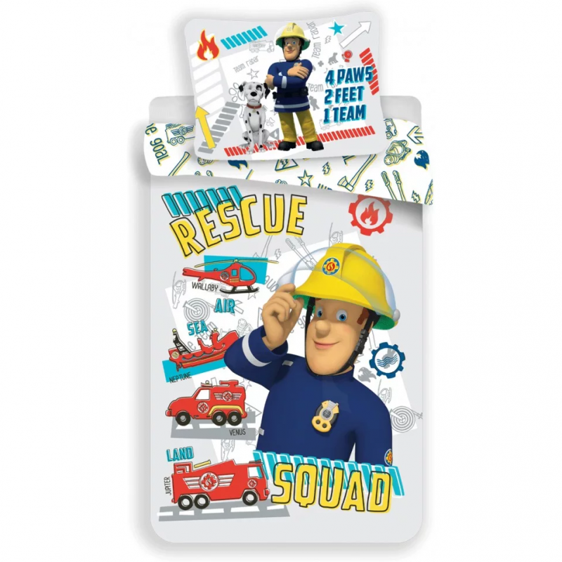 Set lenjerie pat copii SunCity Fireman Sam Rescue Squad, 100 x 135 cm, bumbac, 2 piese shopu.ro