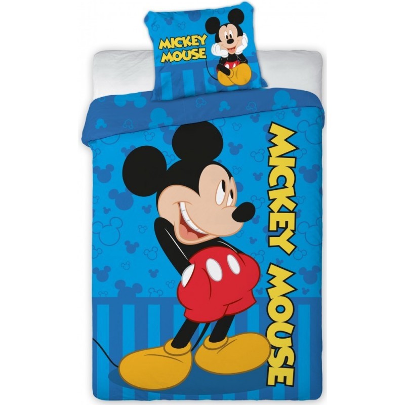 Set lenjerie pat Mickey Mouse SunCity, 100 x 135 cm, husa perna 40 x 60 cm, bumbac, Albastru shopu.ro