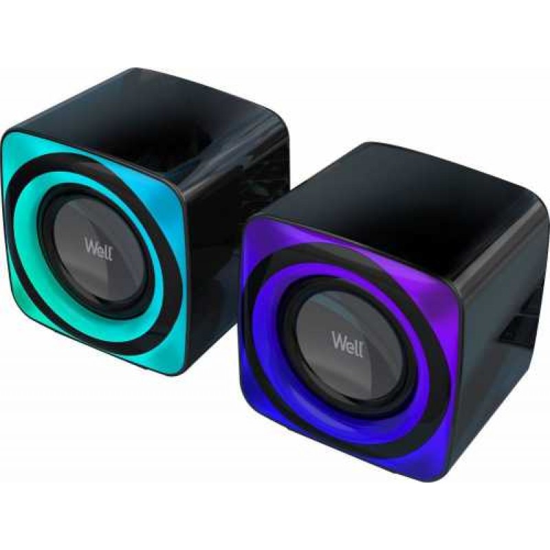 Boxe 2.0 Well, 18 W, difuzor 2 inch, 20 Hz – 20 kHz, 88 dB, 5 V, iluminare RGB, Bluetooth, Black shopu.ro
