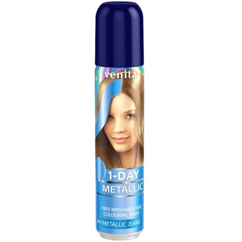 Spray colorant pentru par fixativ Venita, 1-Day Metallic Color, nr M4, nu contine amoniac sau oxidanti, Albastru indigo