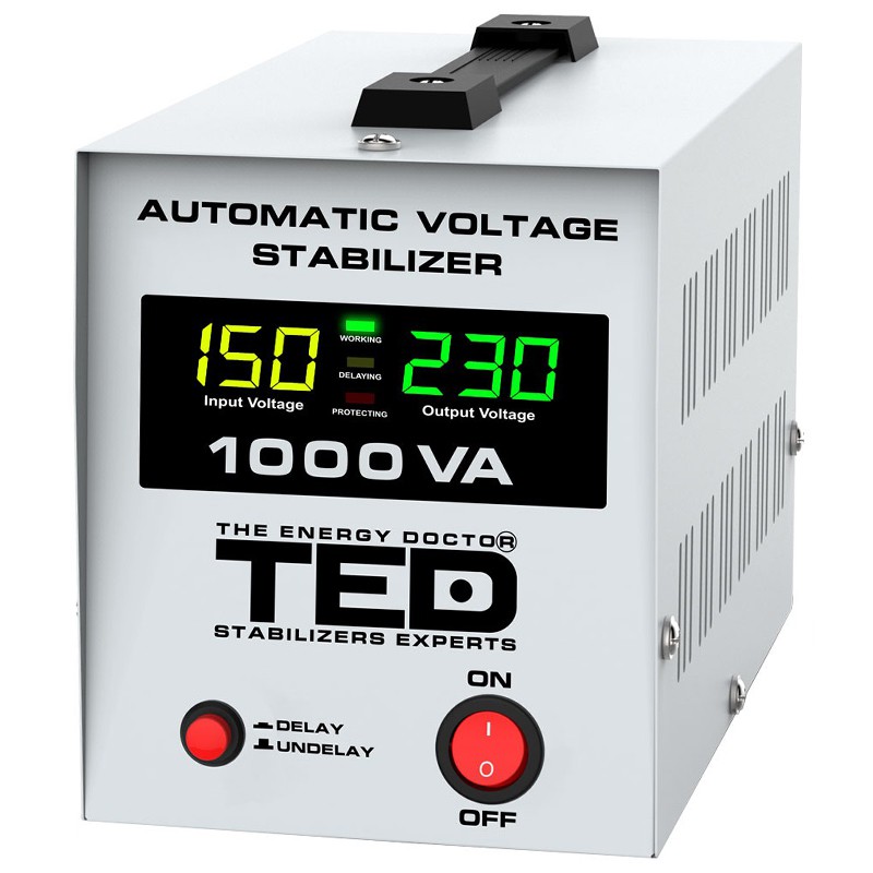 Stabilizator de tensiune Ted Electric, 1000 VA, 500 W, 1 x Schuko, alarma sonora, carcasa metalica shopu imagine noua