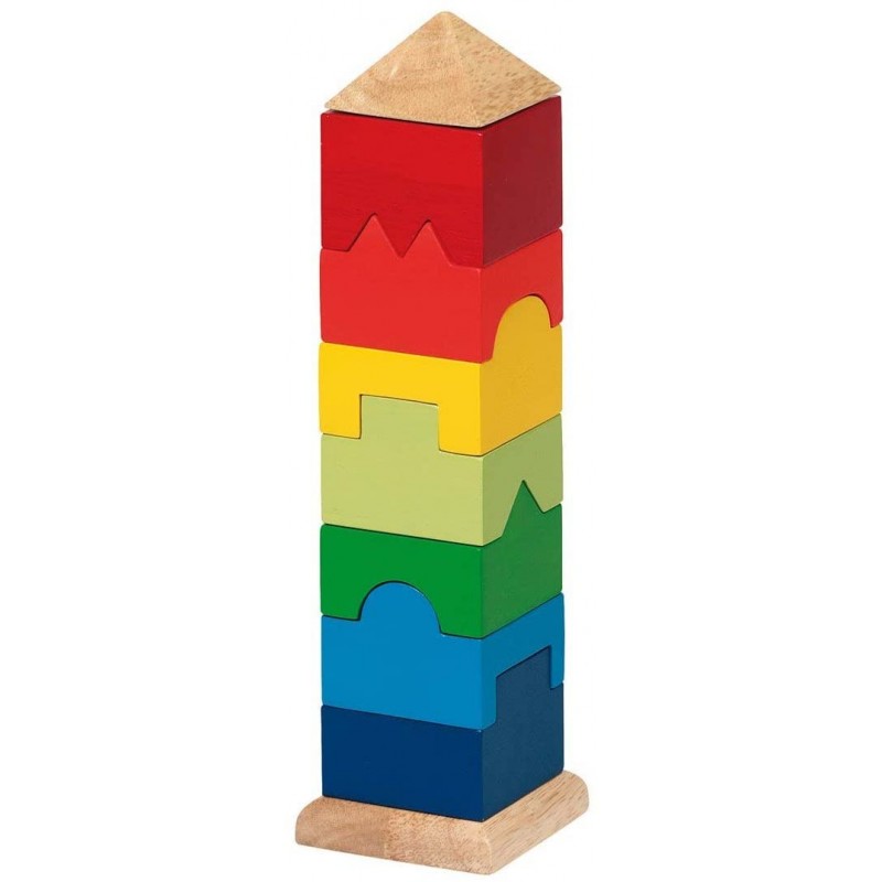 Joc de stivuit Turnulet cu forme/culori Goki, 9 piese, lemn, 3 ani+, Multicolor Goki