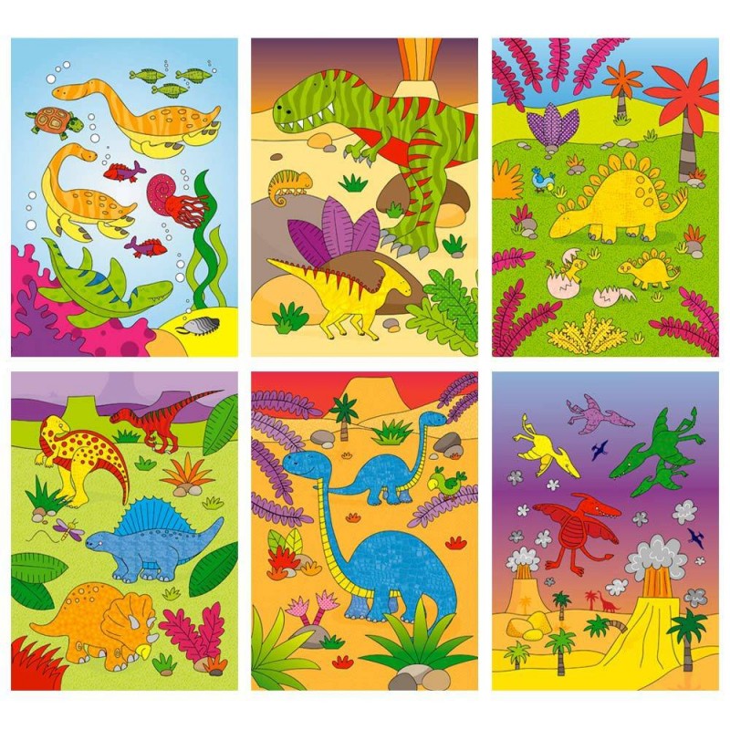 Carte de colorat pentru copii Galt Dinozauri, 6 imagini reutilizabile