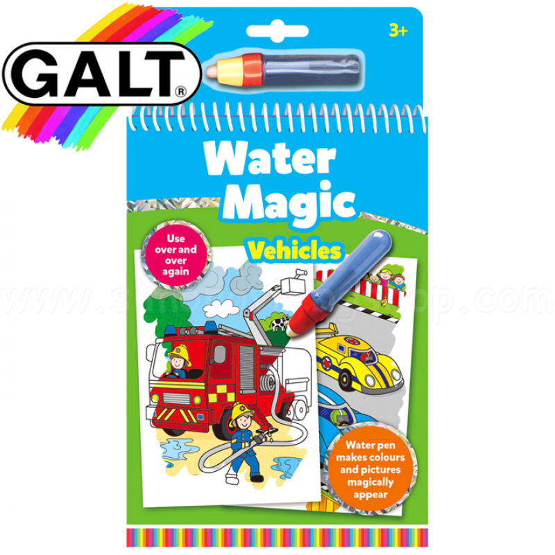 Carte de colorat pentru copii Galt Vehicule, 6 imagini reutilizabile Galt